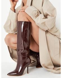 Missguided Chocolate Vinyl Stiletto Heel Knee High Boots