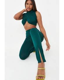 Missguided Green Wrap Front Top And Pants Co Ord Set