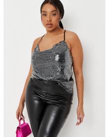 Missguided Plus Size Co Ord Black Sequin Cross Back Cami Top