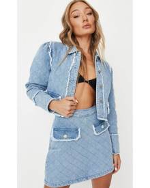 Missguided Blue Co Ord Quilted Diamante Denim Mini Skirt