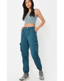 Missguided Teal Seam Detail Cuffed Cargo Pants