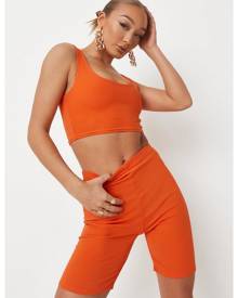 Missguided Orange Crop Top And Biker Shorts Co Ord Set