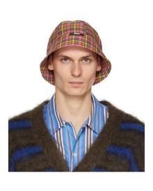 MSGM Yellow and Pink Check Print Cloche Bucket Hat