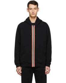 Burberry Black Icon Stripe Zip-Up Hoodie