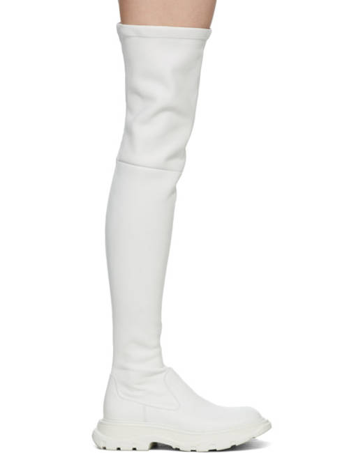 White over the deals knee flat boots