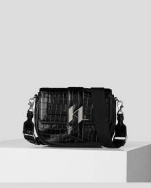 Karl Lagerfeld K/SADDLE CROC-EMBOSSED SHOULDER BAG
