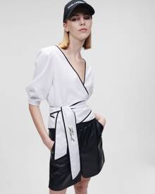 Karl Lagerfeld PIPELINED LINEN WRAP TOP