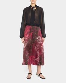 Fuzzi Pleated Animal-Print Satin Skirt