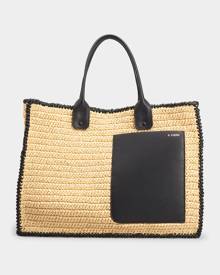 Valextra Leather & Straw Shopping Tote Bag