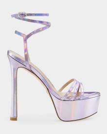 Stuart Weitzman Soiree Iridescent Ankle-Strap Platform Sandals