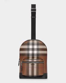Burberry Men's Check and Leather Crossbody Backpack
