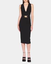 Versace Belted Midi Dress w/ Logo Buckle