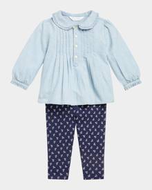 Ralph Lauren Childrenswear Girl's Chambray Top W/ Floral Leggings, Size 3M-24M Ralph Lauren Childrenswear Girl's Chambray Top W/ Floral Leggings, Size 3M-24M
