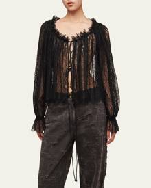 INTERIOR Panos Lace Tie-Front Blouse