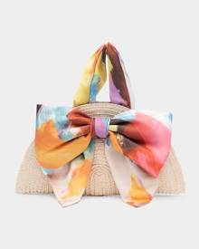 Eugenia Kim Luna Bow Brushstroke-Print Straw Clutch Bag