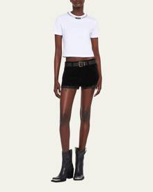 Miu Miu Embellished Logo Patch Crop T-Shirt