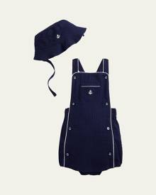 Ralph Lauren Childrenswear Girl's Hand Smocked Shortall & Bucket Hat Set, Size 9M-24M Ralph Lauren Childrenswear Girl's Hand Smocked Shortall & Bucket Hat Set, Size 9M-24M