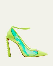 Christian Louboutin Iridescent Spike Red Sole Ankle-Strap Pumps