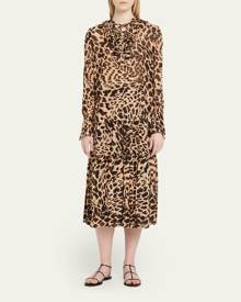 Kobi Halperin Animal-Print Tiered Pull-On Midi Skirt