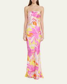 Retrofete Keaton Strapless Floral Cowl-Back Silk Dress