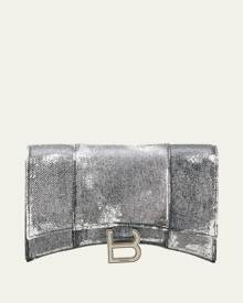 Balenciaga Hourglass Denim-Print Leather Wallet on Chain