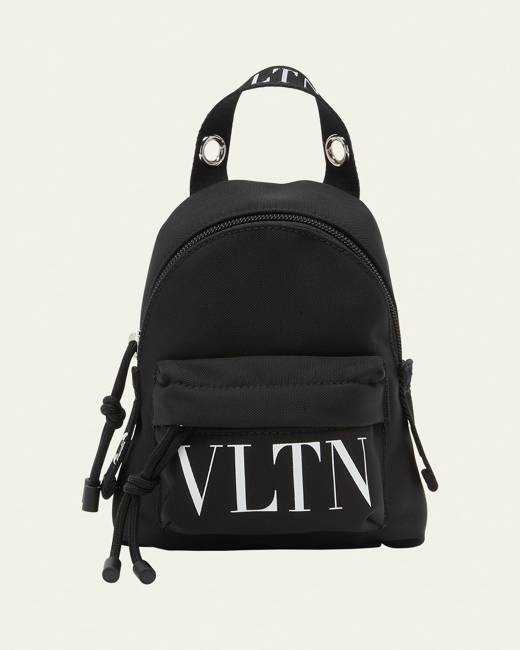Black VLTN-print leather drawstring backpack