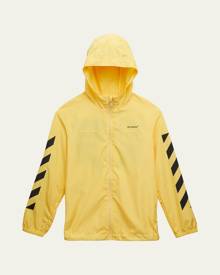 Off-White Boy's Logo-Print Striped Windbreaker, Size 4-12