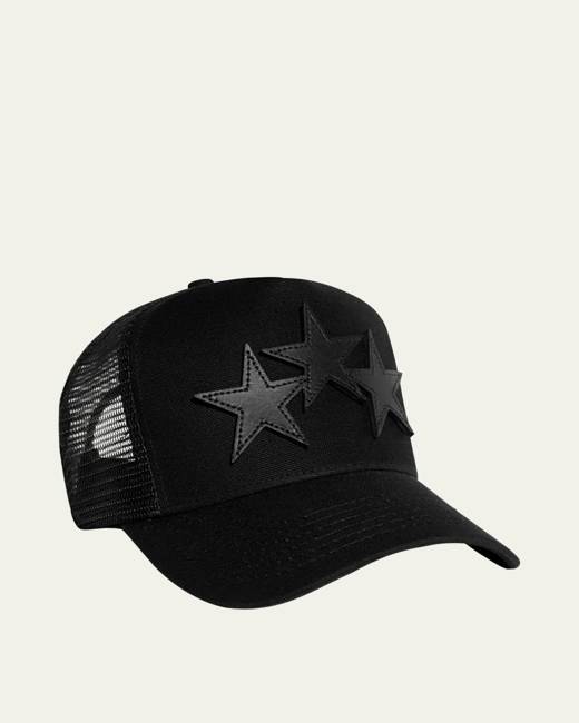 Amiri Three Star Trucker Hat in Black & Carolina Blue