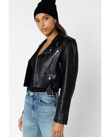 Leather Cropped Zip Jacket / Black