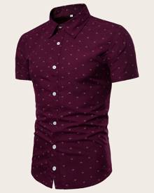 Men Anchor Print Curved Hem Shirt