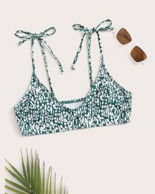 Allover Graphic Tie Shoulder Bikini Top