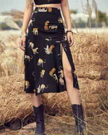High Waisted Animal Print Split Hem Skirt