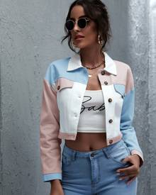 Colorblock Button-Front Cropped Trucker Jacket