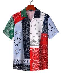 Men Paisley Patchwork Button Up Shirt