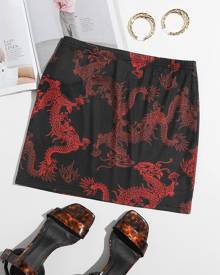 Chinese Dragon Print Skirt
