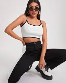 Contrast Binding Crop Knit Top