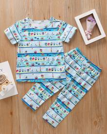 Toddler Boys All Over Cartoon Graphic Tee With Pants