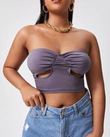 Plus Ruched Bust Cut Out Front Crop Tube Top