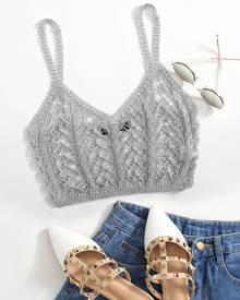 Open Knit Crop Cami Knit Top