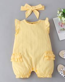 Baby Girl Tiered Layered Ruffle Romper With Headband