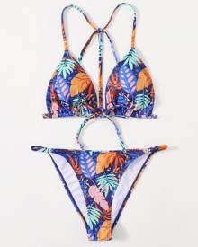Tropical Tie Front Bikini Swimsuit