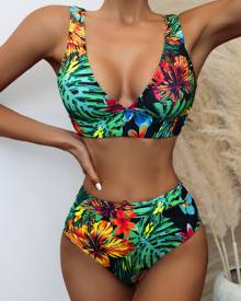 Tropical High Waisted Bikini Swimsuit