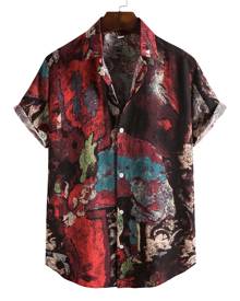 Men All Over Print Button Front Shirt