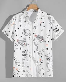 Men Letter & Galaxy Print Tee