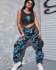 Plus Chinese Dragon Print Tank Top With Pants