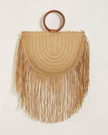 Fringe Decor Plaited Straw Bag