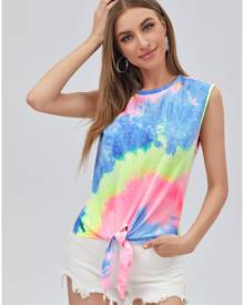 Tie Dye Knotted Hem Tank Top