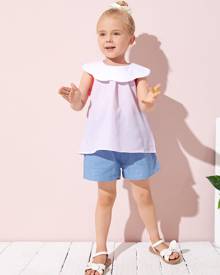 Toddler Girls Scallop Trim Collar Colorblock Top