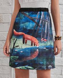 Fox Print Straight Skirt