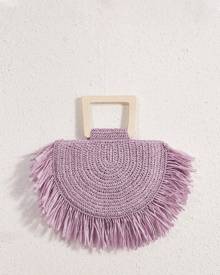 Fringe Trim Straw Tote Bag